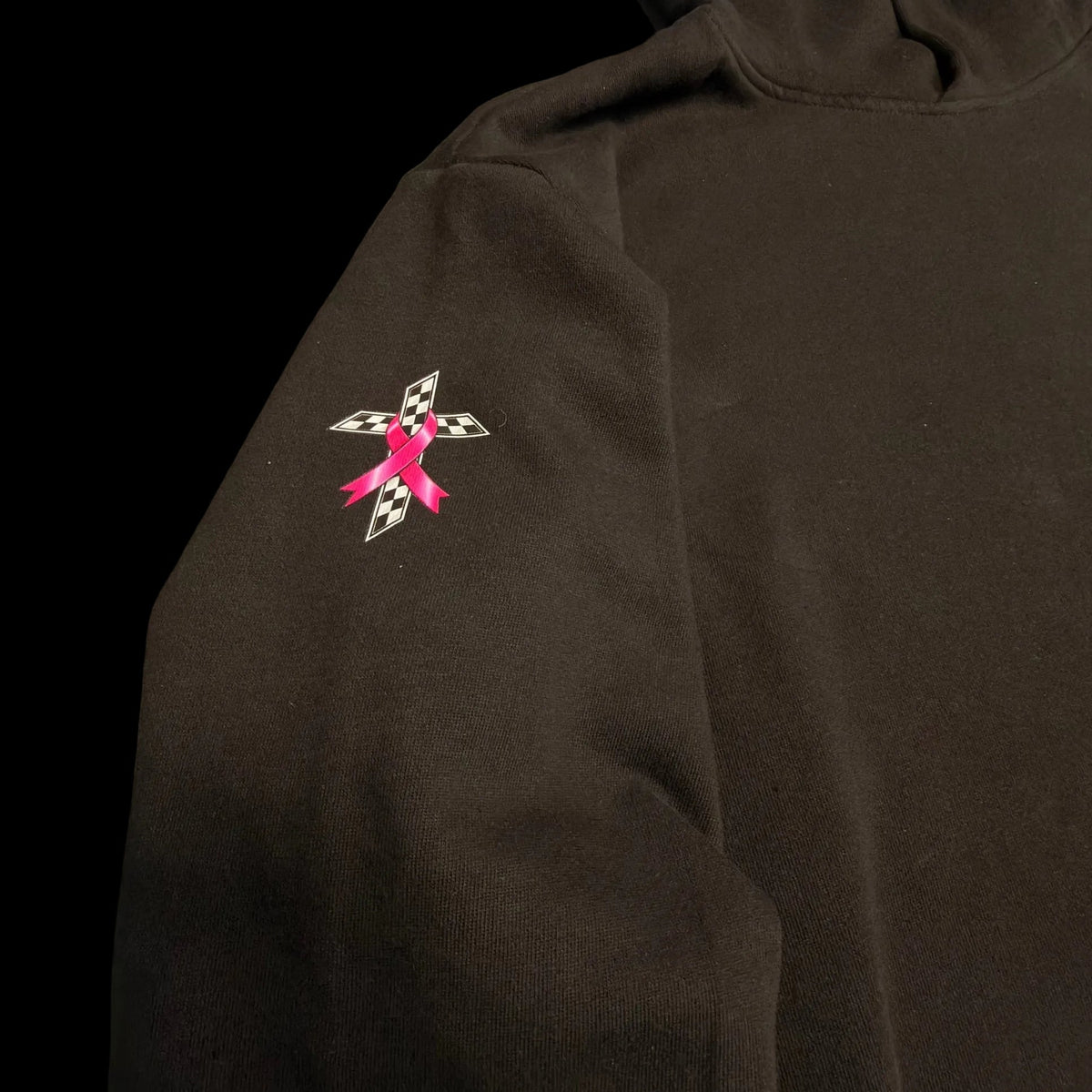 Sleeve detail on the WRSHP Breast Cancer Awareness Hoodie