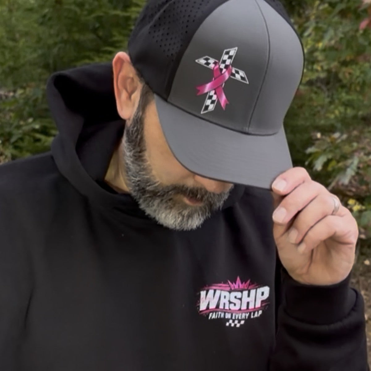HPR Pink Ribbon Hydro Rope Hat styled with the WRSHP hoodie